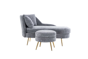 English Elm 58'' Chenille Chaise Lounge with Footstool Pocket Spring Comfort for Bedroom Living Room W2363S00089