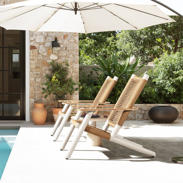 English Elm Jennifer Taylor Home - Atlas Adirondack Chair Natural Beige | All-Weather Wicker, Teak Armrests, Rust-Resistant Aluminum, Relaxed Recline Comfort B2719P320846