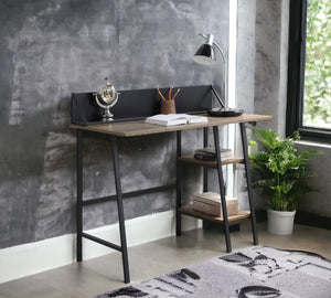 English Elm Rustic Oak And Black 2-Tier Writing Desk With H-Shape Base, Device Holder & Compact Design For Small Spaces B062P209210-GIGA