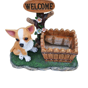 English Elm Sitting Corgi Resin Planter Sculpture Whimsical Porch Garden Decor with Succulent Cavity W5398P464244