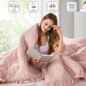 English Elm 7-piece Queen Tufted Pleated Comforter Set with Shams Bed Skirt Decorative Pillows B035P463224