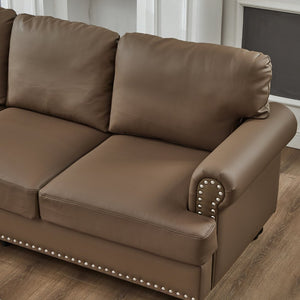 English Elm Modern Classic Living Room 2+3 Seater Sofa Set with Nailhead Trim, Removable Covers, Coil Springs, Hidden Storage Brown W1097S00180
