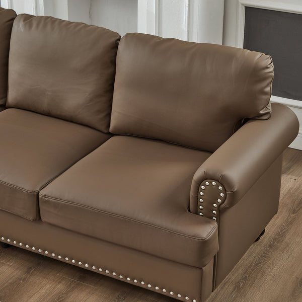 English Elm Modern Classic Living Room 2+3 Seater Sofa Set with Nailhead Trim, Removable Covers, Coil Springs, Hidden Storage Brown W1097S00180