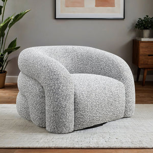 English Elm Contemporary Sculpted Barrel-Back Arm Chair with Smooth Casters, Neutral Textured Upholstery, Stylish Accent Seating Gray 38 L x 37 W x 29 H B2741P401979