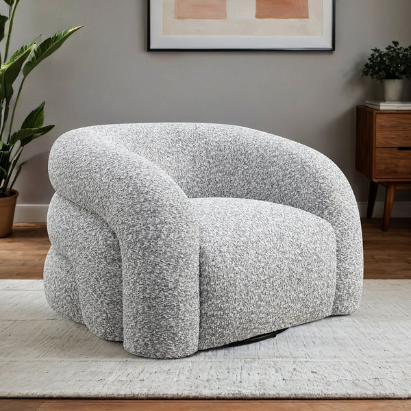 English Elm Contemporary Sculpted Barrel-Back Arm Chair with Smooth Casters, Neutral Textured Upholstery, Stylish Accent Seating Gray 38 L x 37 W x 29 H B2741P401979