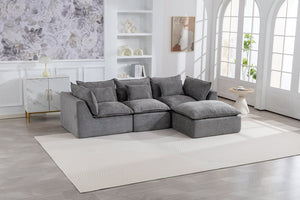 English Elm 102.3" Oversized Modular Sectional Sofa Cotton Linen Deep Seat Lounge with Ottoman Antique Grey W2530S00013