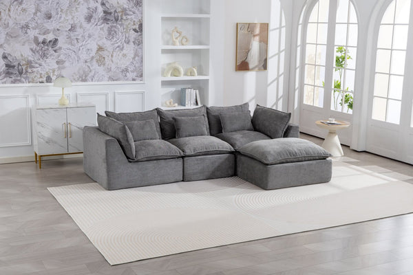English Elm 102.3" Oversized Modular Sectional Sofa Cotton Linen Deep Seat Lounge with Ottoman Antique Grey W2530S00013