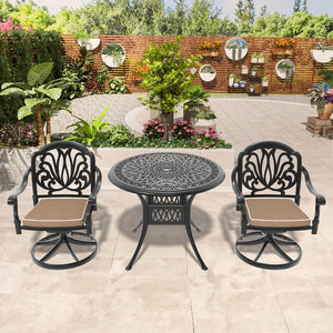 English Elm 3-Piece All-Weather Cast Aluminum Dining Set With Swivel Chairs - Stylish, Durable, Easy To Maintain! W1710S00262