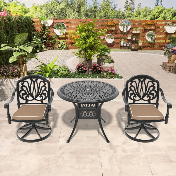 English Elm 3-Piece All-Weather Cast Aluminum Dining Set With Swivel Chairs - Stylish, Durable, Easy To Maintain! W1710S00262