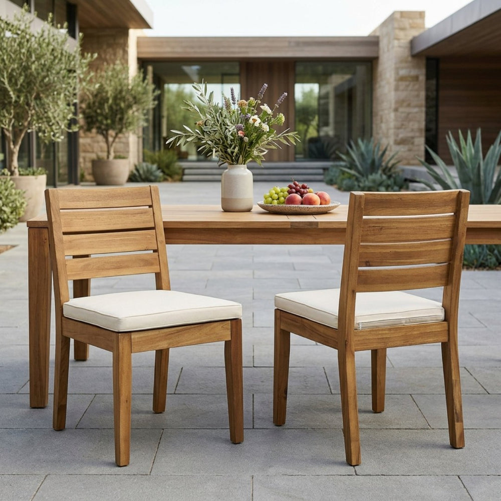 English Elm Outdoor Acacia Slatted Armless Dining Chairs with Cushions Set of 2 Patio Seating 60320.00BGE