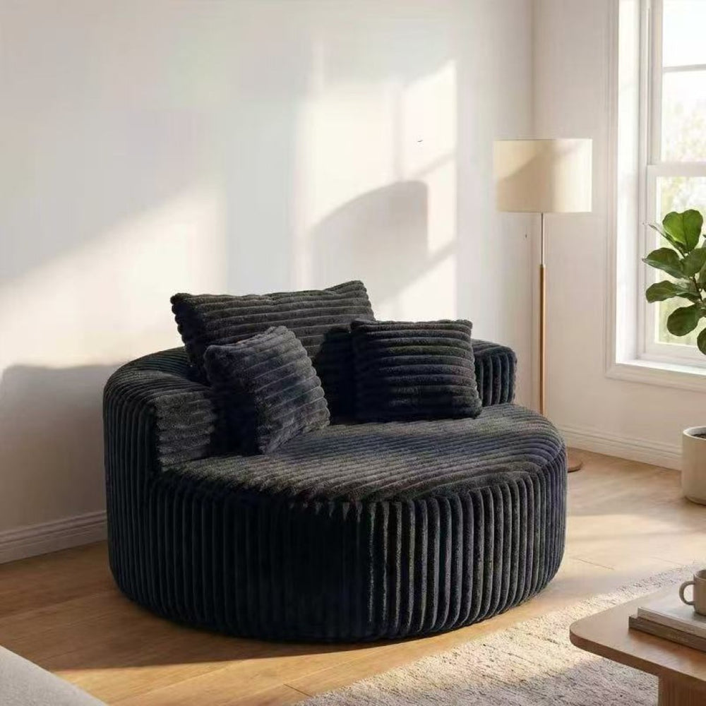 English Elm Round Oversized Corduroy Chaise Lounger Circular Deep Seat Sofa for Bedroom Living Room W5527P489261