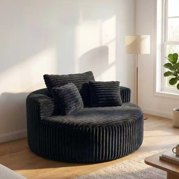 English Elm Round Oversized Corduroy Chaise Lounger Circular Deep Seat Sofa for Bedroom Living Room W5527P489261