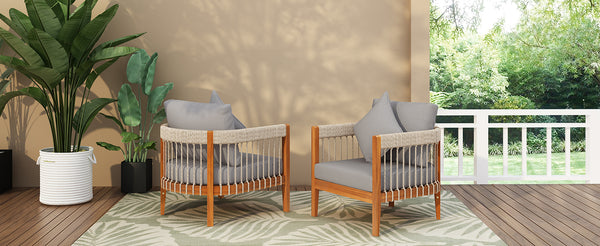 English Elm Christopher Knight Home® - [Set Of 2] Acacia Wood Boho Club Chairs With Handwoven Rope & Water-Resistant Cushions For Outdoors N767P265743G_2