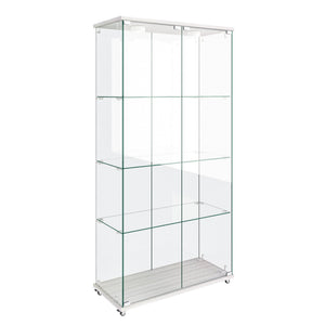 English Elm Modern Glass Display Cabinet With Led Lights - Elegant 2-Door Showcase For Living Rooms & Bedrooms W241S00056