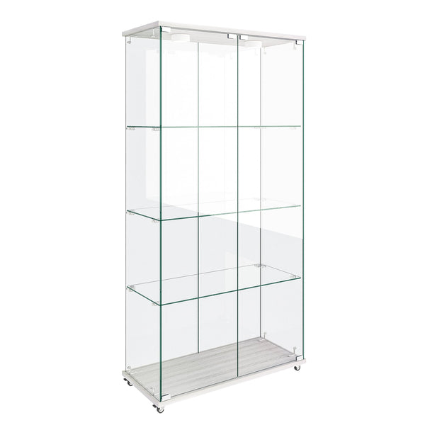 English Elm Modern Glass Display Cabinet With Led Lights - Elegant 2-Door Showcase For Living Rooms & Bedrooms W241S00056