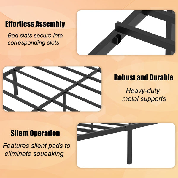 English Elm Queen Platform Bed Frame with Headboard Footboard Matte Black Under Bed Storage W311P433479