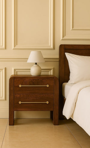 English Elm Solid Wood Copenhagen 2-Drawer Nightstand In Smoked Oak - Scandinavian Design, Stylish Storage Solution B182P372152-GIGA