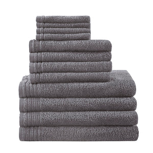 JLA Home 510 Design - 100% Cotton zero-twist 12-piece towel set — quick-dry, ultra-absorbent bath, hand & washcloths, OEKO-TEX certified Grey 5DS73-0201