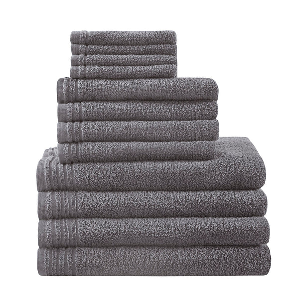 JLA Home 510 Design - 100% Cotton zero-twist 12-piece towel set — quick-dry, ultra-absorbent bath, hand & washcloths, OEKO-TEX certified Grey 5DS73-0201
