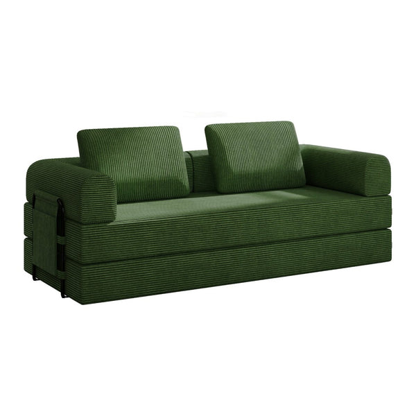 English Elm 78 Inch Corduroy Convertible Sofa Sleeper Futon with Foldable Armrests for Studio Rooms Green W5385P455028
