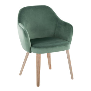 English Elm Dining Chair Set of 2 Velvet Upholstered Bentwood Legs Whitewashed Organic Modern Green B202S02061