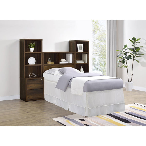 English Elm Geary Twin Bookcase Headboard Set with Nightstands Usb Charging Matte Finish Dark Brown B062S01698