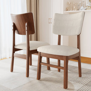 English Elm Upholstered Dining Chairs Set of 4 Ergonomic Mid-Century Modern Fabric Seats with Rubberwood Frame & Non-Slip Feet Beige,Brown N752P346006A