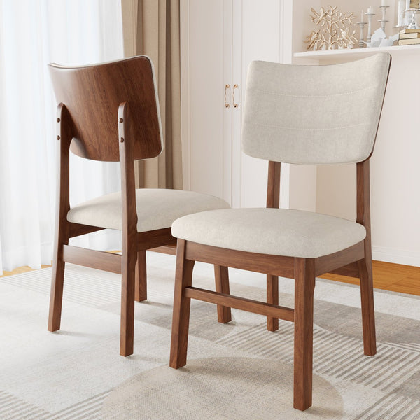 English Elm Upholstered Dining Chairs Set of 4 Ergonomic Mid-Century Modern Fabric Seats with Rubberwood Frame & Non-Slip Feet Beige,Brown N752P346006A