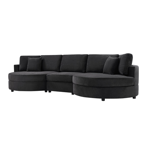 English Elm Christopher Knight Home® - 3-seater Curved Chenille Sofa with Plush 7.5" Seat Cushions and Two Pillows for Stylish Living Black N763S000020B