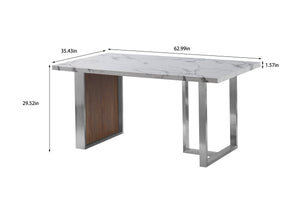 English Elm Elegant Imitation Marble Mdf Dining Table For 6-8, Modern Walnut & Stainless Steel, Easy Assembly W2213S00021