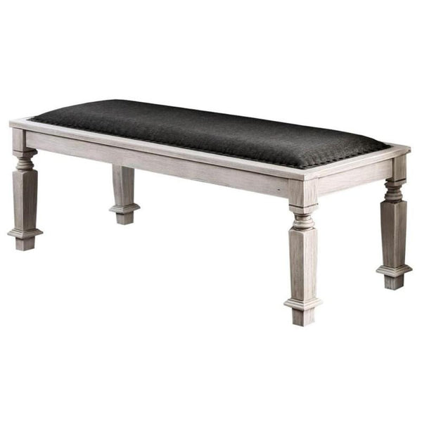 English Elm Transitional Upholstered Tufted Bench with Flannelette Cushion, Elegant Dining Seating, Glamorous Finish, 50.5" wide Antique White,Gray 20 L x 53 W x 7 H B2741P366069