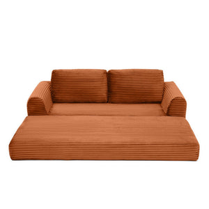 English Elm 2-in-1 Corduroy Futon Sofa Sleeper with Foam Fill and Modular Floor Profile Orange W1117P417304