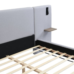 English Elm Christopher Knight Home® - Chic Linen Upholstered Bed With Integrated Lighting & Shelves, Grey, King - Modern Comfort & Style N769P264788K