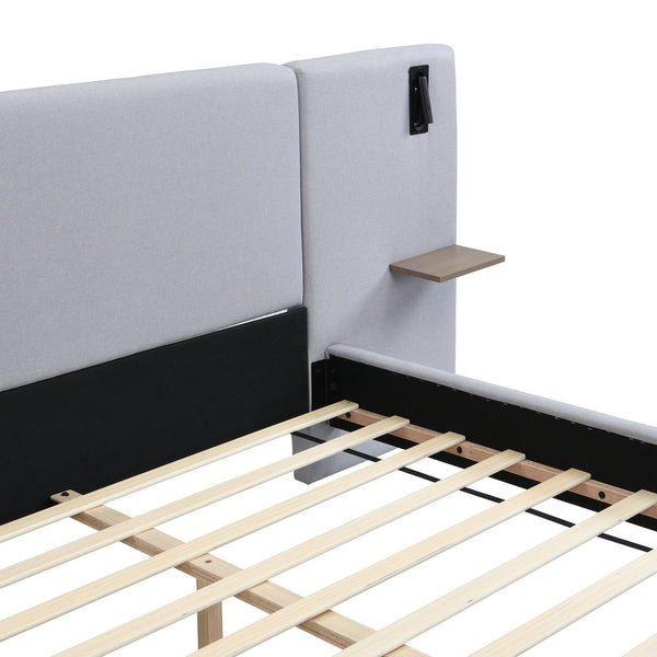 English Elm Christopher Knight Home® - Chic Linen Upholstered Bed With Integrated Lighting & Shelves, Grey, King - Modern Comfort & Style N769P264788K