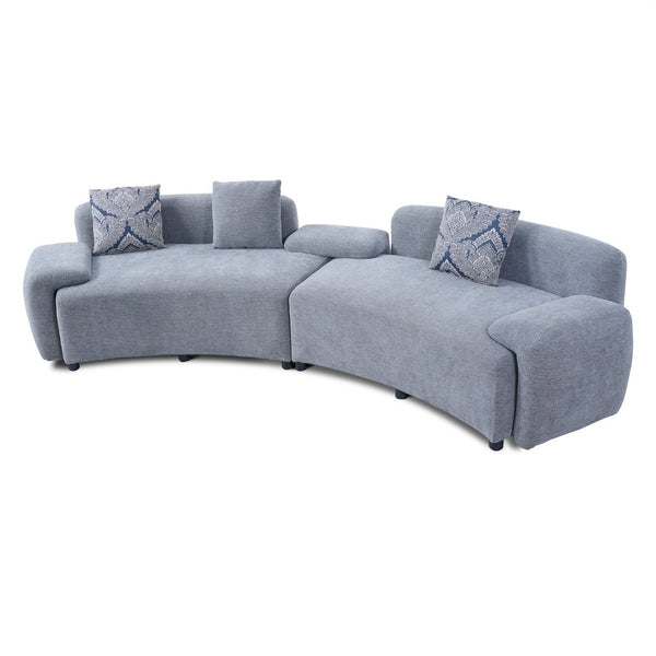 English Elm 122" Curved Sofa Off-white Fabric Four Seat Modern Living Room Couch with Damask Pillows Grey N758T030405E