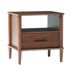 English Elm Walker Edison - Transitional Solid Pine Spindle Nightstand with Drawer and Open Cubby, Minimalist Handles, Low-Profile Walnut 26 L x 18.75 W x 5.5 H B185P168939