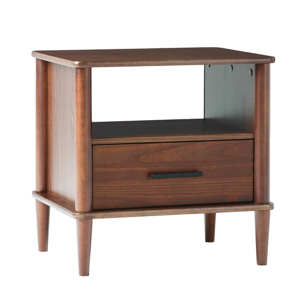English Elm Walker Edison - Transitional Solid Pine Spindle Nightstand with Drawer and Open Cubby, Minimalist Handles, Low-Profile Walnut 26 L x 18.75 W x 5.5 H B185P168939