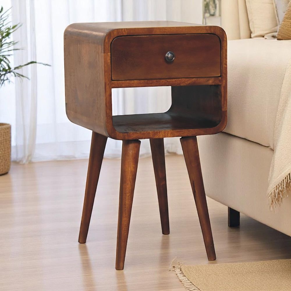 English Elm Solid Wood Edessa Bone Inlay Bedside with 2 Drawers, Nordic Legs, Timeless Modern Accent for Home Decor Chestnut B182P166674