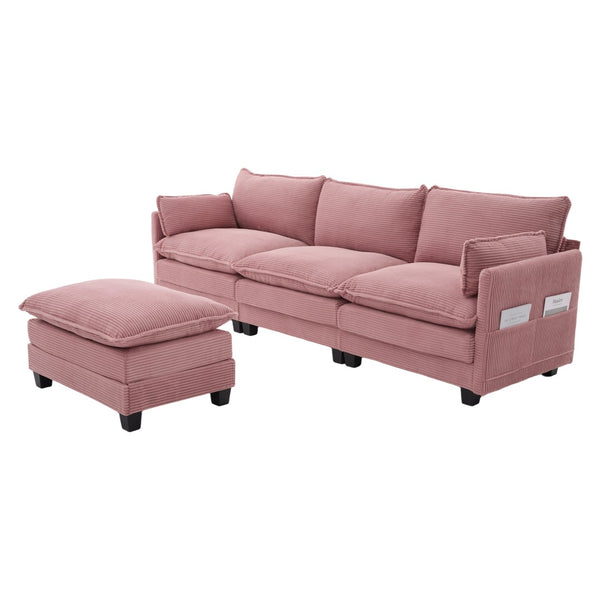 English Elm United We Win Modular Corduroy Sectional with Ottoman Low Profile Living Room Couch Pink W1568S00256