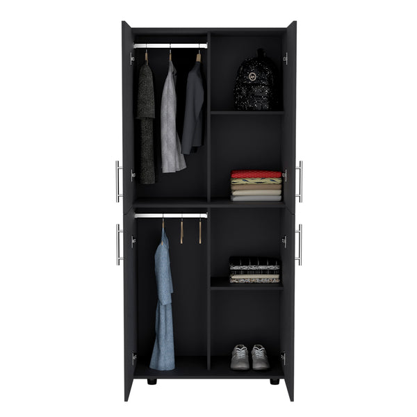 English Elm Armoire Moscow Black Bedroom Closet Cabinet with Dual Rods, Shelves & Durable Engineered Wood Design B092S00262