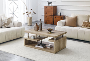 English Elm A Modern Two-tier Mdf Coffee Table with Open Shelf for Living Room Storage Wood W3875P396830
