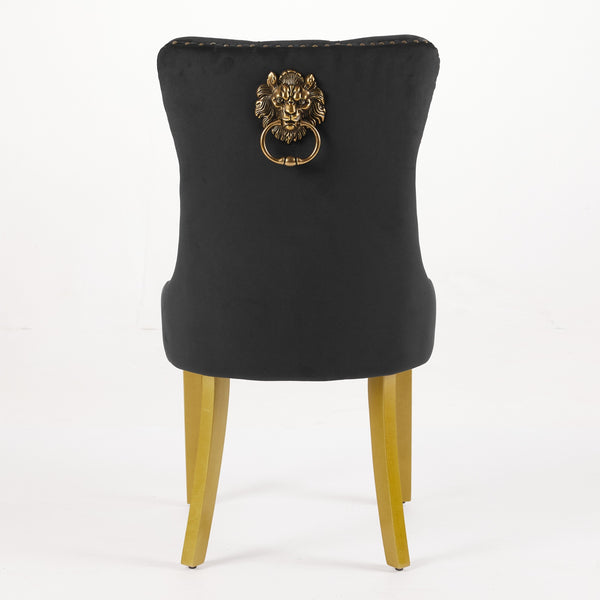 English Elm Mid-Century Tufted Velvet Dining Chair with Lion Head Ring, Nailhead Trim, Solid Wood Legs Black W1143P193168