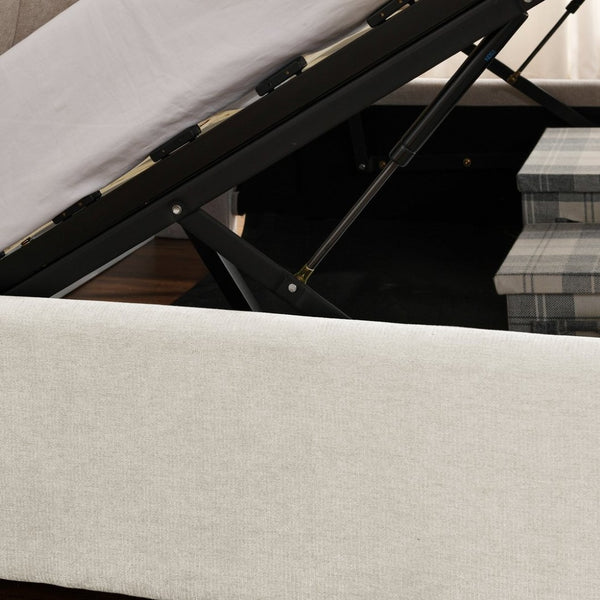 English Elm Queen Size Upholstered Hydraulic Platform Bed With Integrated Headboard & Hidden Storage, Beige W1413S00113-GIGA