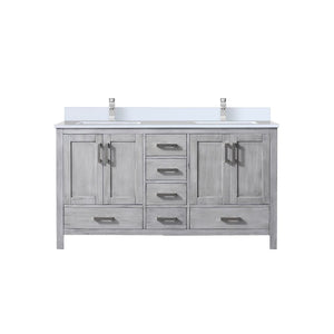 English Elm Distressed Grey Double Bath Vanity - 60" W With Cultured Marble Top & Polished Chrome Faucet Set B2731P259086