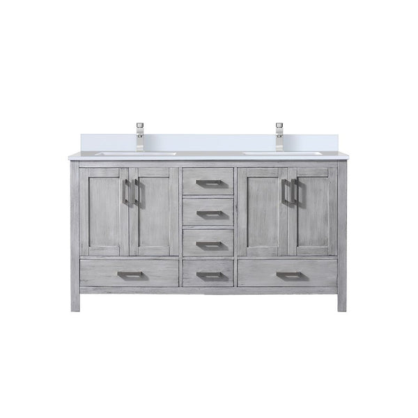 English Elm Distressed Grey Double Bath Vanity - 60" W With Cultured Marble Top & Polished Chrome Faucet Set B2731P259086