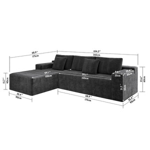 English Elm 104.3*68.9"modular Sectional Sofa Plush Corduroy Upholstered Reversible Chaise Living Room W3819P391102