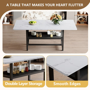 English Elm Table Set With Storage - Modern 71" White Grain Dining Table & 8 Black Linen-Cotton Chairs For Comfort W1151S04260-GIGA