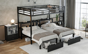 English Elm Twin Triple Bunk Bed Metal L-shaped Frame Sleeps Three Kids White Finish W1580S00480