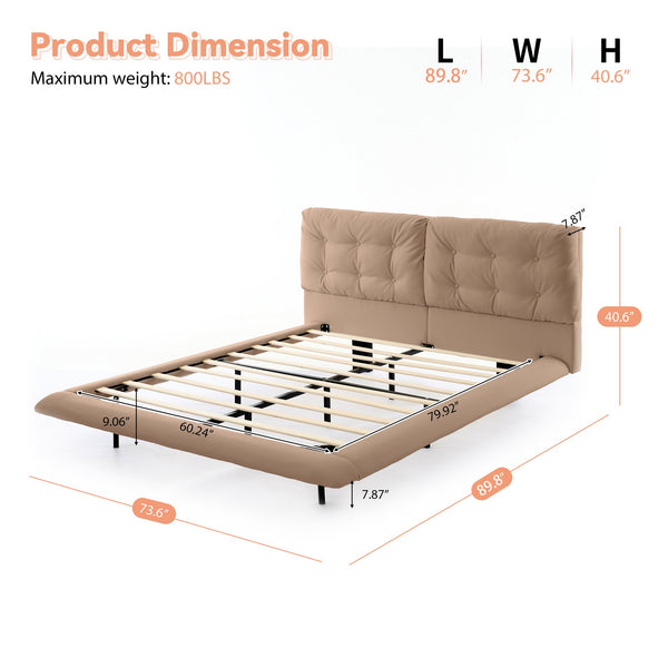 English Elm Christopher Knight Home® - Queen Plush Leather Upholstered Bed Frame with Wingback Headboard, Wavy Footboard, Quiet Support khaki 37.59 L x 32.25 W x 13 H N761S0000022M
