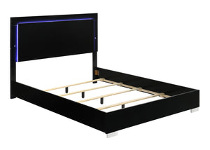 English Elm Contemporary Queen Size Bed With Led Headboard - High-Gloss Piano Black Finish For Modern Bedrooms B2741S00079